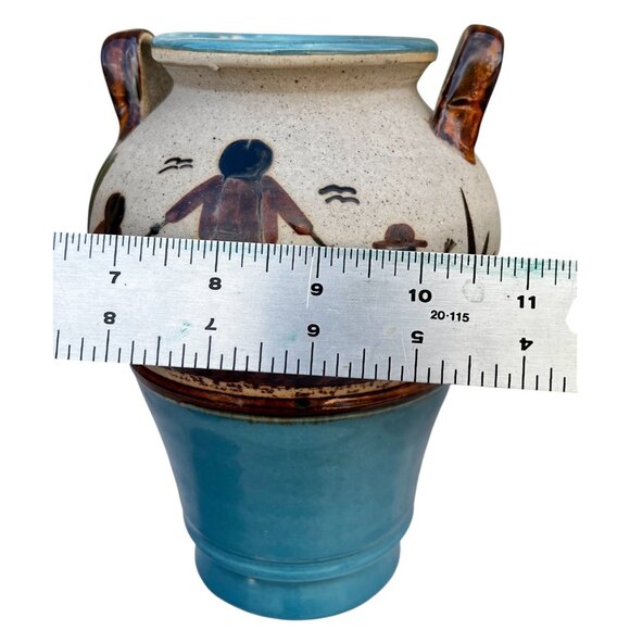 Handmade Mexican Pottery Vase With Handles 7.5" Tall 5.5" D  Hand-Painted - Picture 4 of 8